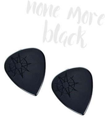 Just two guitar picks that couldn't be any more black.